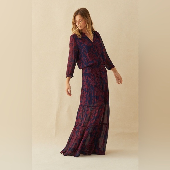 Ba&sh MARINE BLAKE CREPE-CHIFFON MAXI DRESS size 0 abstract bohemian chic - Picture 1 of 10